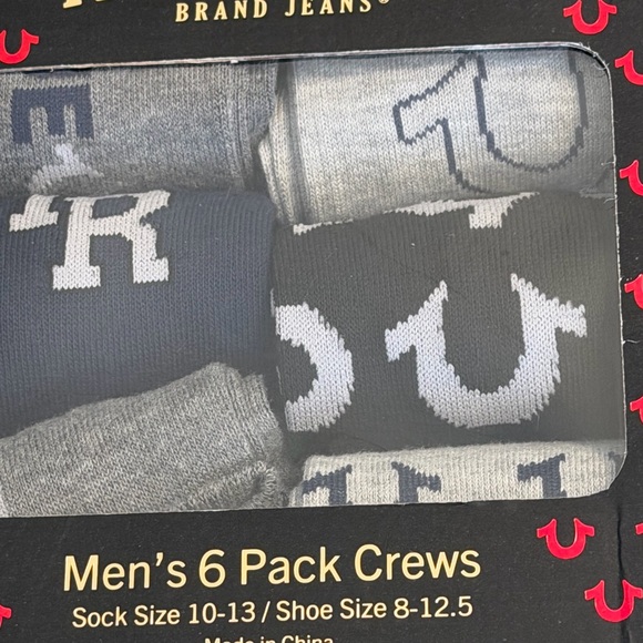 True Religion 6-Pack Crew Socks in blue and grey colors for shoe size 8-12.5 NWT - Picture 7 of 9